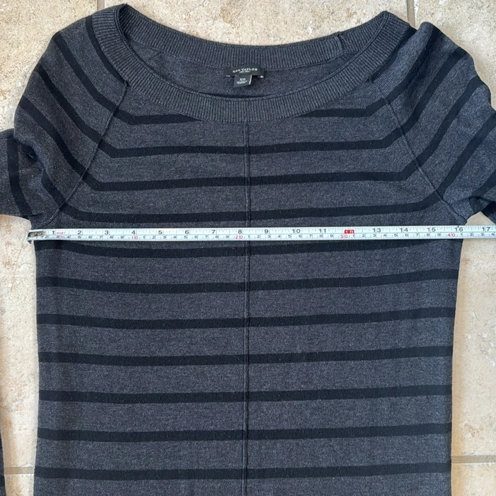 Ann Taylor black & gray Striped Boat Neck Knit Sweater Size XS - Picture 7 of 7